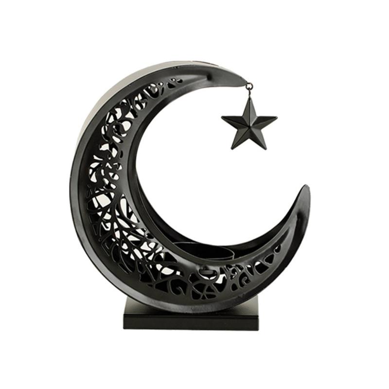 

Moon Shape Candelabra Hollowed Carved Tealight Display Stand for Tabletop Mantels Shelf Display Festival Celebration чёрный
