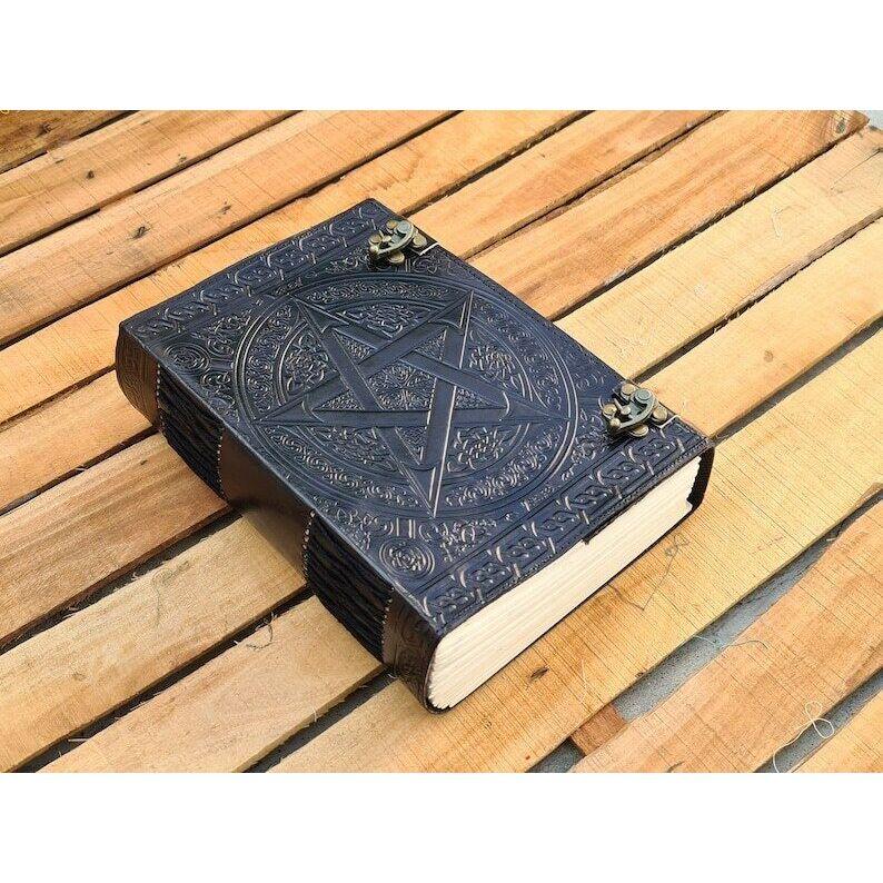 Leather Journal, Black Magic Spell Notebook, Pentagram Journal Leather Grimoire