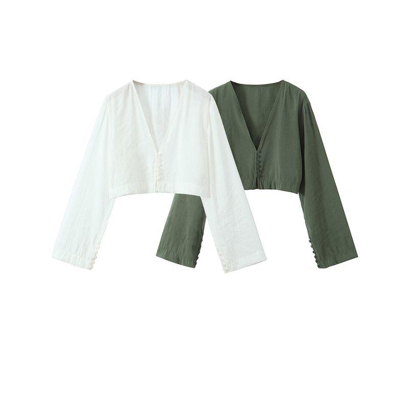 Kaslead New Arrival Women's Clothing Fashion Style Fashion All-Match Minimalist 2 Colors Vertical Short Shirt 4661110