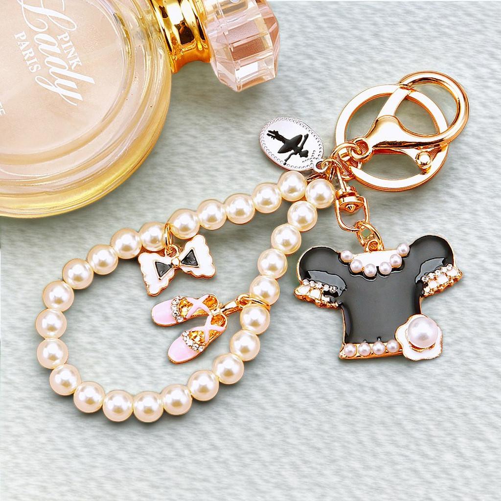 Stylish Rhinestone Pearl Keychain With Adorable Bow Design Perfect Gift For All Occasions