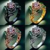 Elegant Zircon Flower Geometric Ring For Women With Electroplated Finish For Fashion Jewelry
