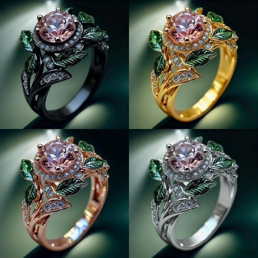 Elegant Zircon Flower Geometric Ring For Women With Electroplated Finish For Fashion Jewelry