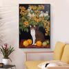 Vintage Bouquet Flower Lotus Lilies With A Cat Art Nouveau Klimt Style Art Print Poster Canvas Painting Wall Picture Room Decor