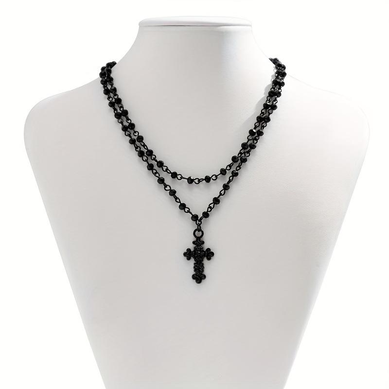 European and American Decoration Halloween Dark Women's Handmade Chain Beaded Necklace Simple Collarbone Chain Black Neck Chain