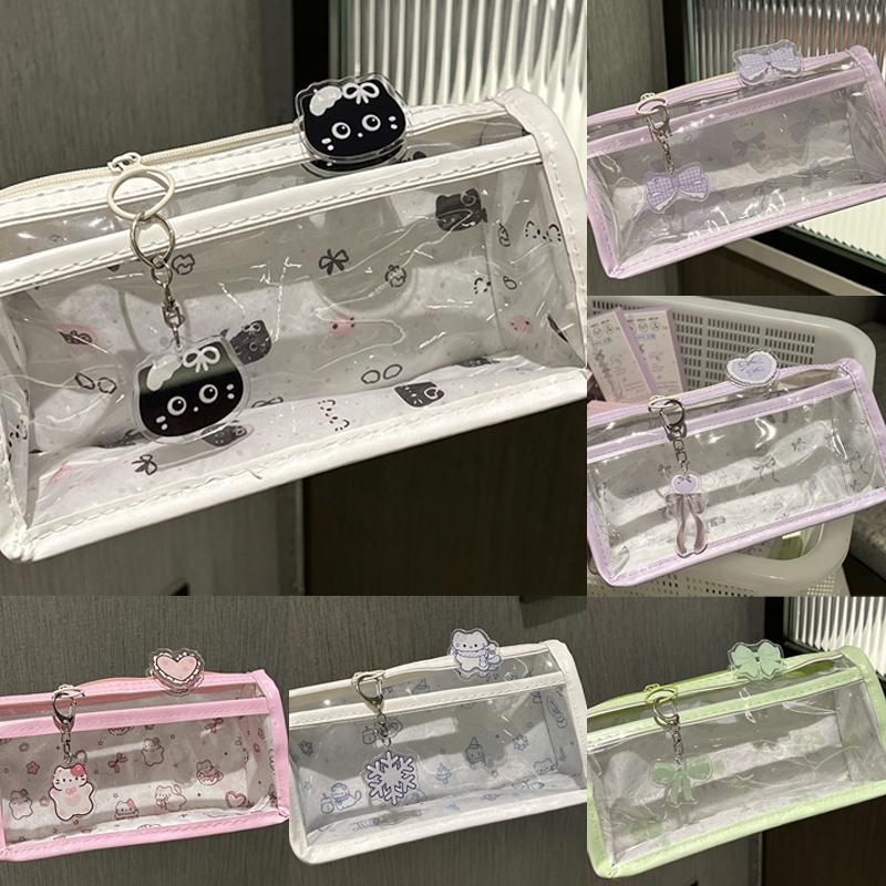 Cute Cartoon Translucent Pencil Case Double Layer Large Capacity Stationery Storage for Kids Students Art Class School Use