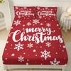 3Pcs Merry Christmas Red Print Coreless Fitted Shee Set Multiple Size Soft Bedcover Bedroom Bedding Decorations Machine Washable