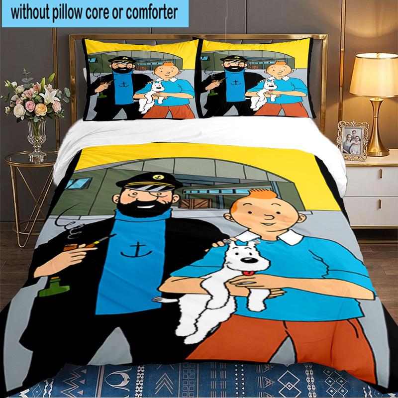 Juego de Ropa de Cama de 3 Piezas Aventura en la Ciudad de Tintín, Incluye 1 Funda Nórdica y 2 Fundas de Almohada, Regalo Perfecto para Navidad, Ideal para Dormitorio, Habitación de Estudiante