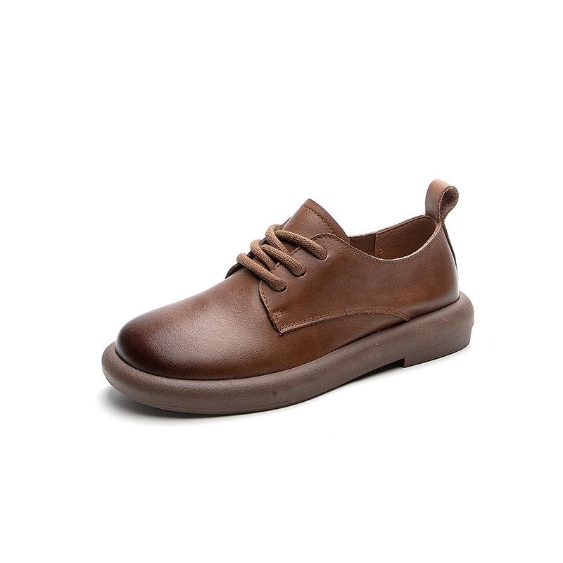 

Весенние новые стильные повседневные туфли из коровьей кожи для женщин, резиновая мягкая подошва, кожаные туфли на шнуровке, натуральная кожа, ретро-туфли на плоской подошве, размеры 35-40 40 коричневый