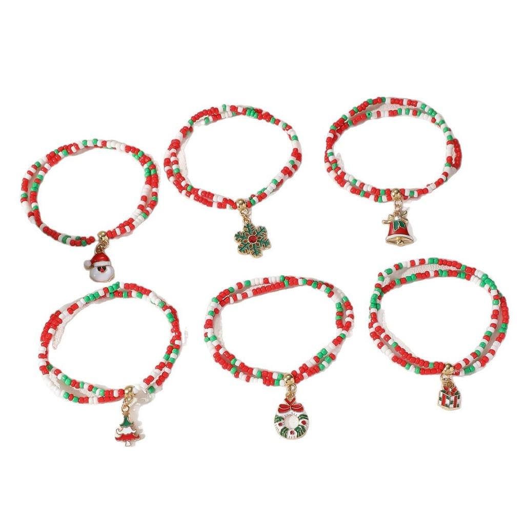 Santa Snowflake Bell Beaded Bracelet: Festive Jewelry for Women