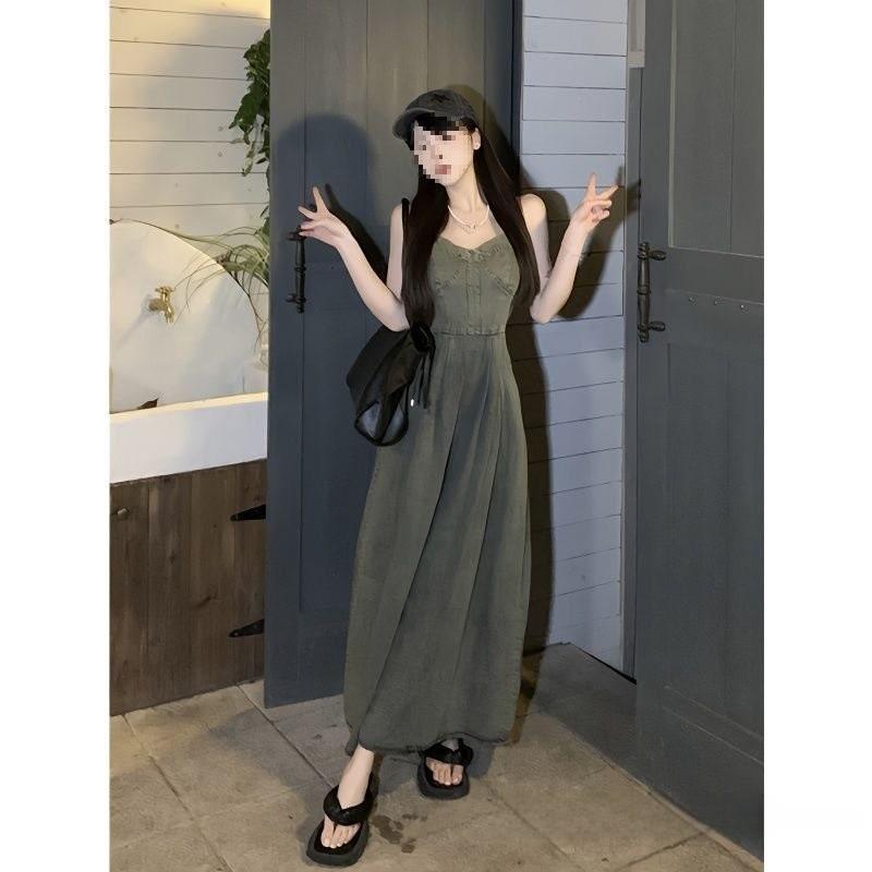 Vintage Denim Suspender Dress With Knit Fabric For Summer Casual Wear