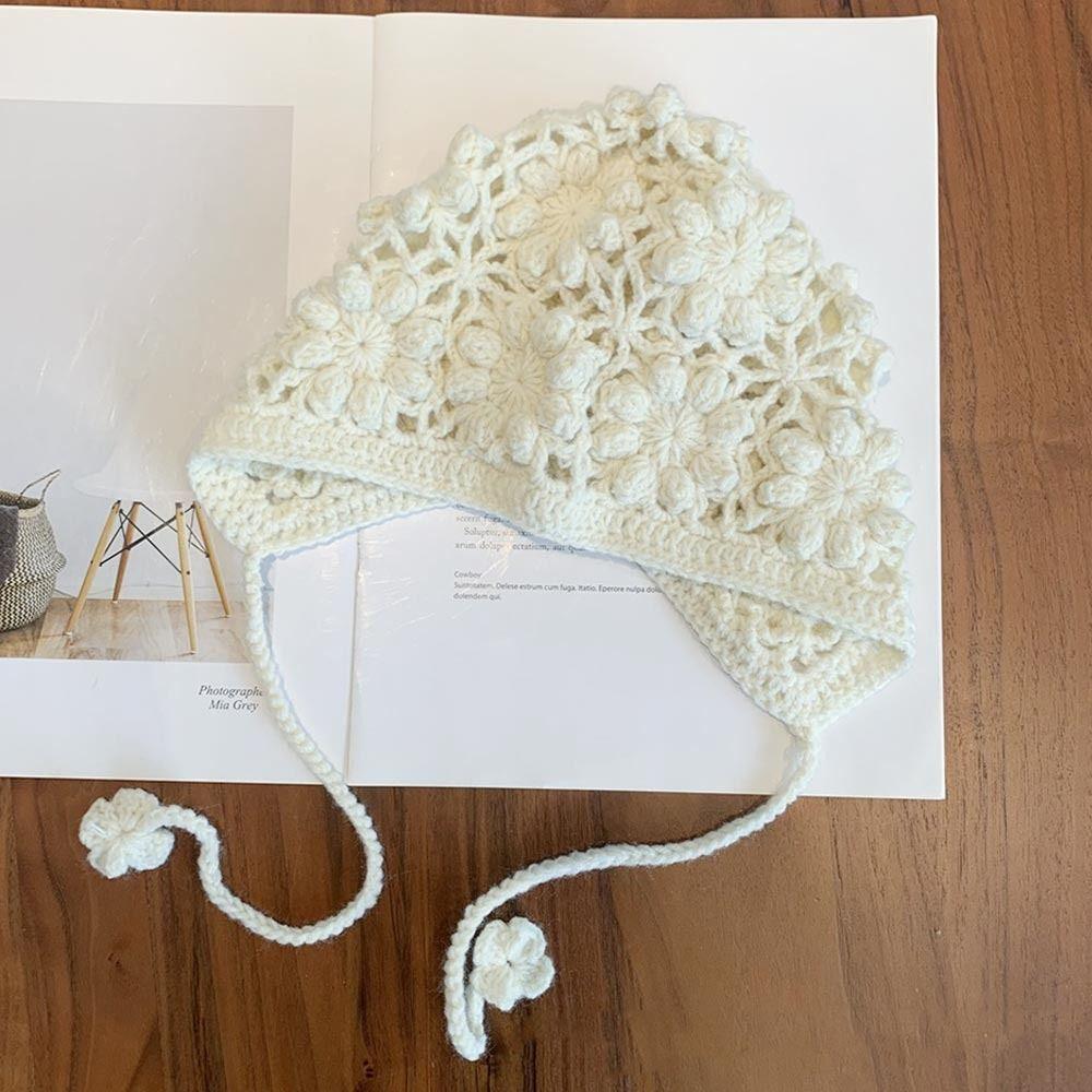 Crochet Beret Cap Hollow Flower Skullies Hat Breathable Kids Knitted Hat for Child Girls