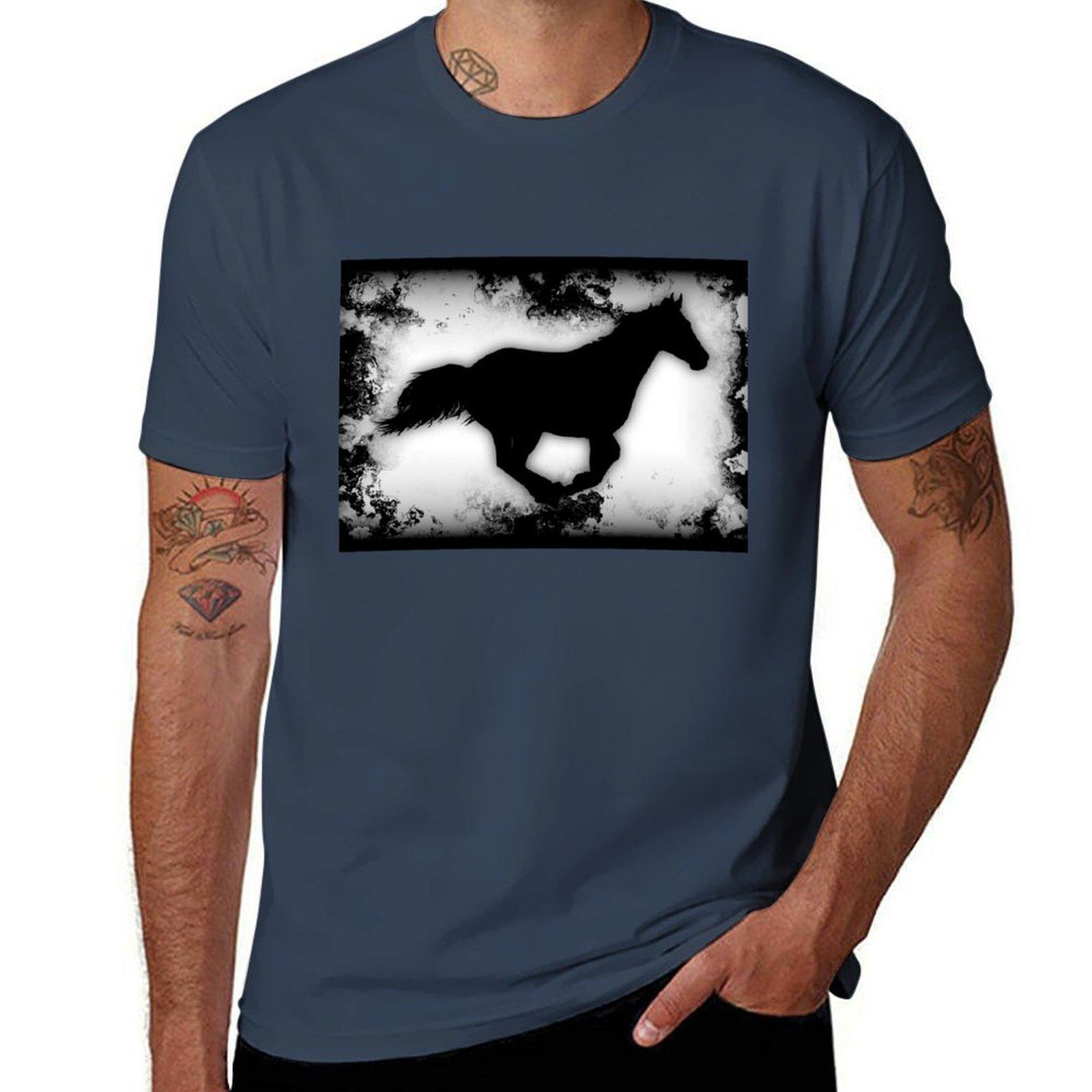 Westernlook Galloping Horse Silhouette TShirt Daily Wear Plain Short Sleeve Shirt S
