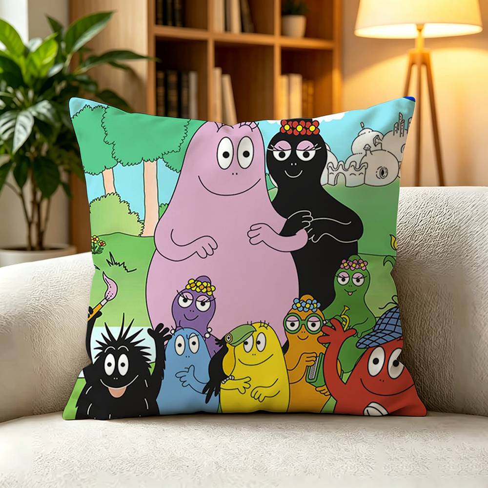BBarbapapa Whole Family Cute Cartoon Pillow Case Square DoubleSided Sofa Cushion Cover Bedroom Bedside Pillow