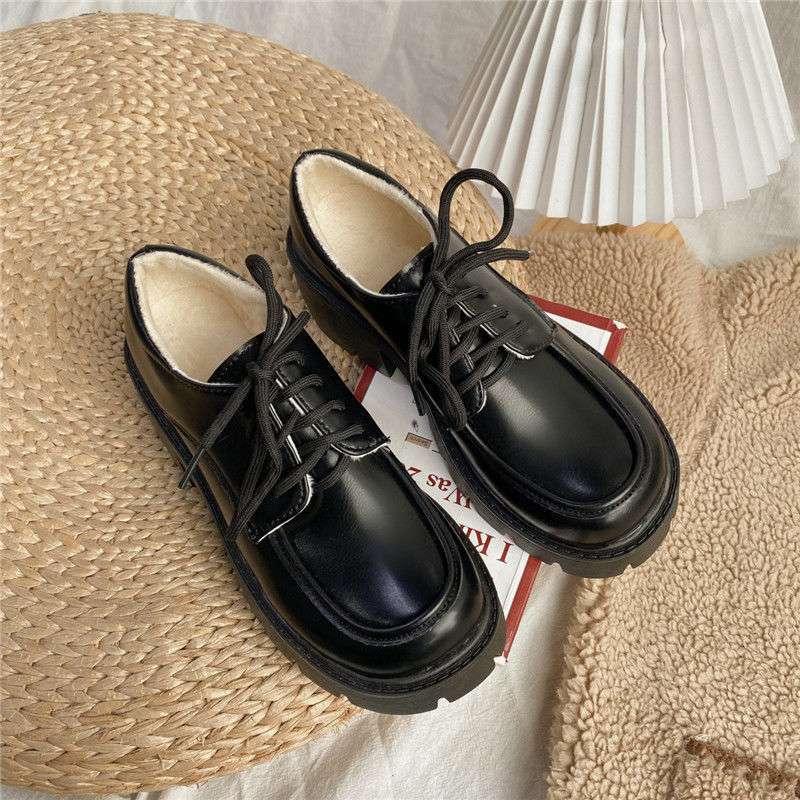 Size 35-43, Large Size Women's Shoes Platform Loafers Women's 41 Versatile Fashion British Style Small Leather Shoes 42 Round Head Single Shoes