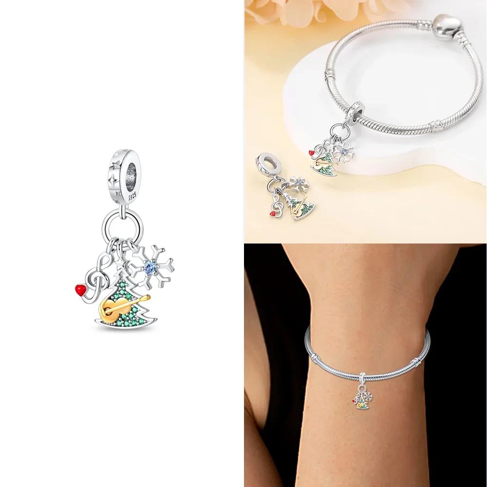 Original Snowman Blue Snowflake Red Gift Christmas Tree Roller Skates Charms Beads Fit Braceletcopper Women Diy Accessory
