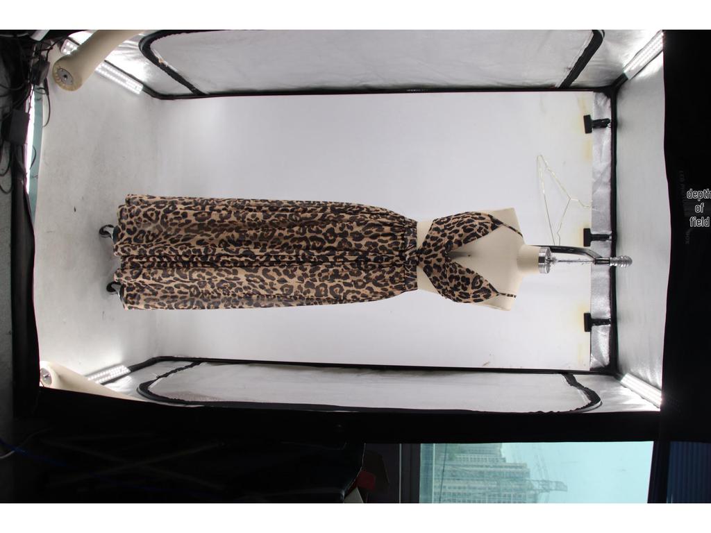 European Leopard Print Deep V-Neck Slit Dress with Cross Shoulder Straps and High Waist Design