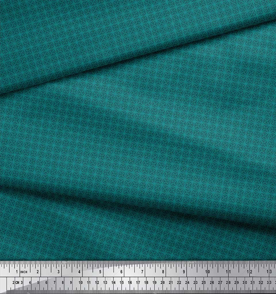 Soimoi Green Japan Crepe Satin Fabric Flower Geometric Print Fabric by the Metre 42 Inch