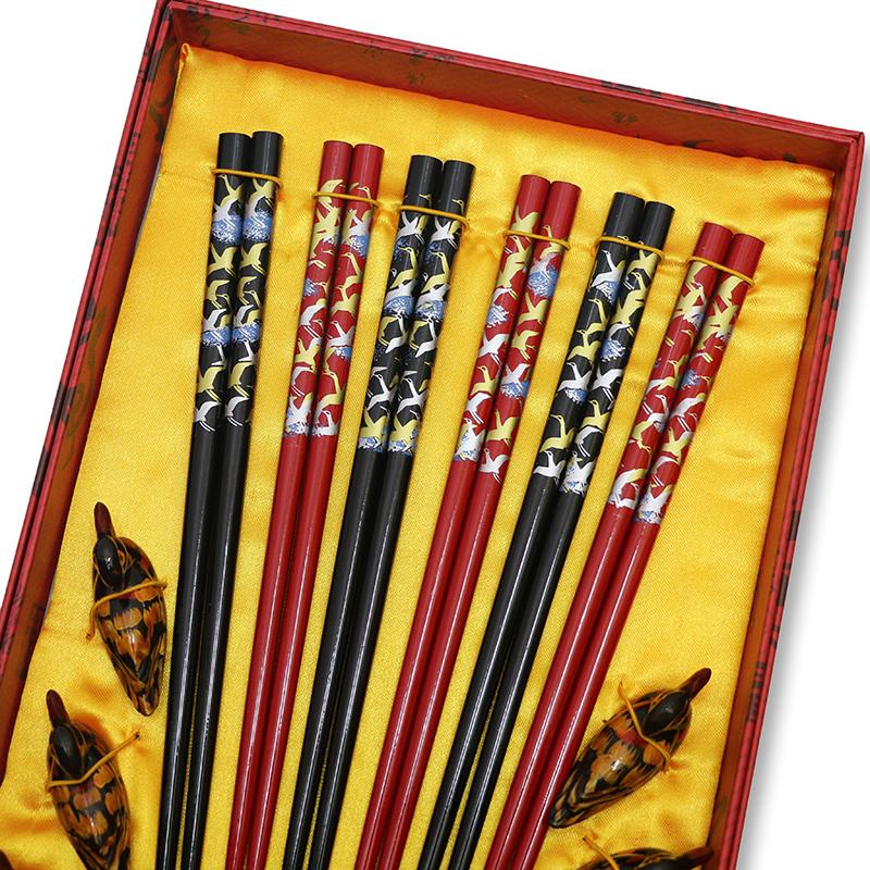 Gift Box Chopsticks Peking Opera Facial Makeup Wooden Carving Craft Korean Chopsticks Set Japanese Sushi Chop Sticks Wood Ducks
