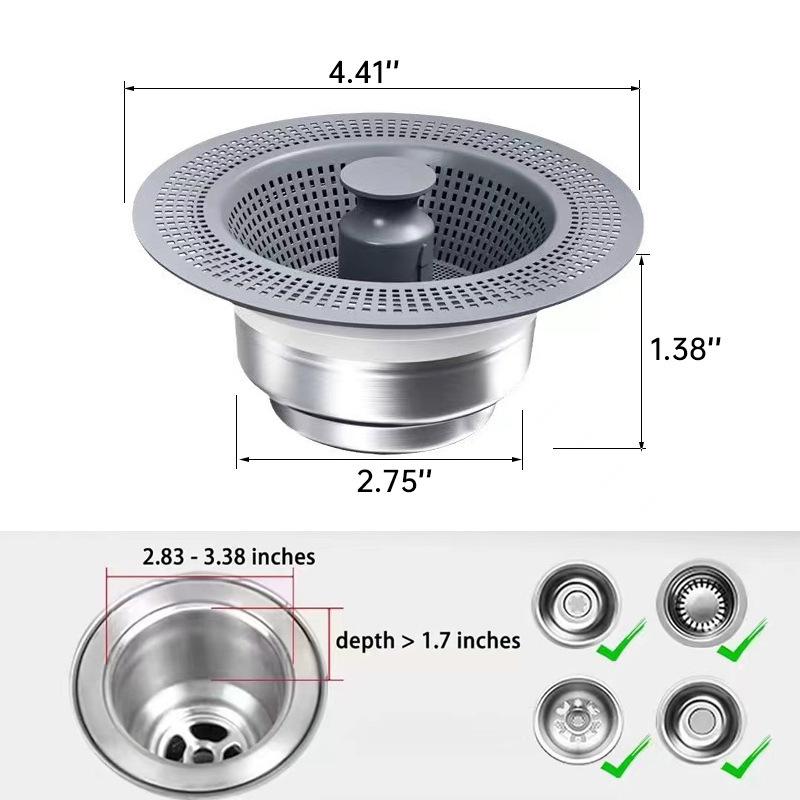304 Stainless Steel Floor Drain Strainer, Anti - Odor Bounce Core, Universal Anti - Clog Drain Filter Food Residue Catcher