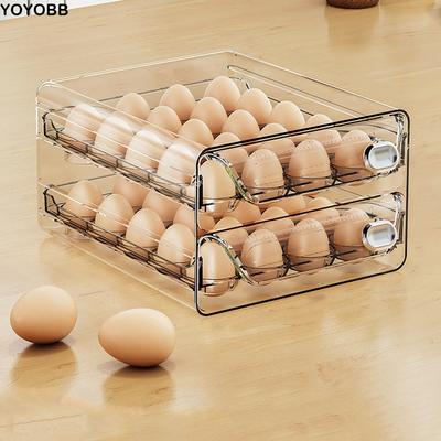 Transparent Egg Storage Box Clear Plastic Double Layer Egg Container Pull Out Time Scale Egg Preservation Box Food Preservation