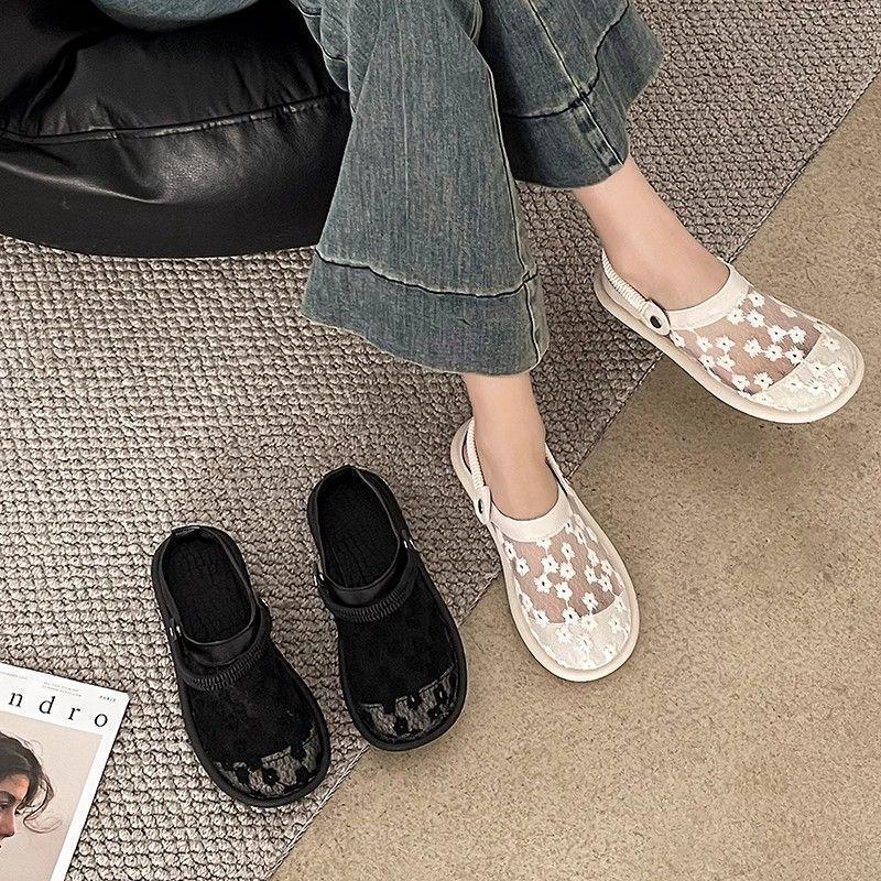 Women's Shoes 2025 Summer Linen Sandals,Two-wear Lace Breathable New Chinese-style Hollowed-out Chinese Style Slippers for Women
