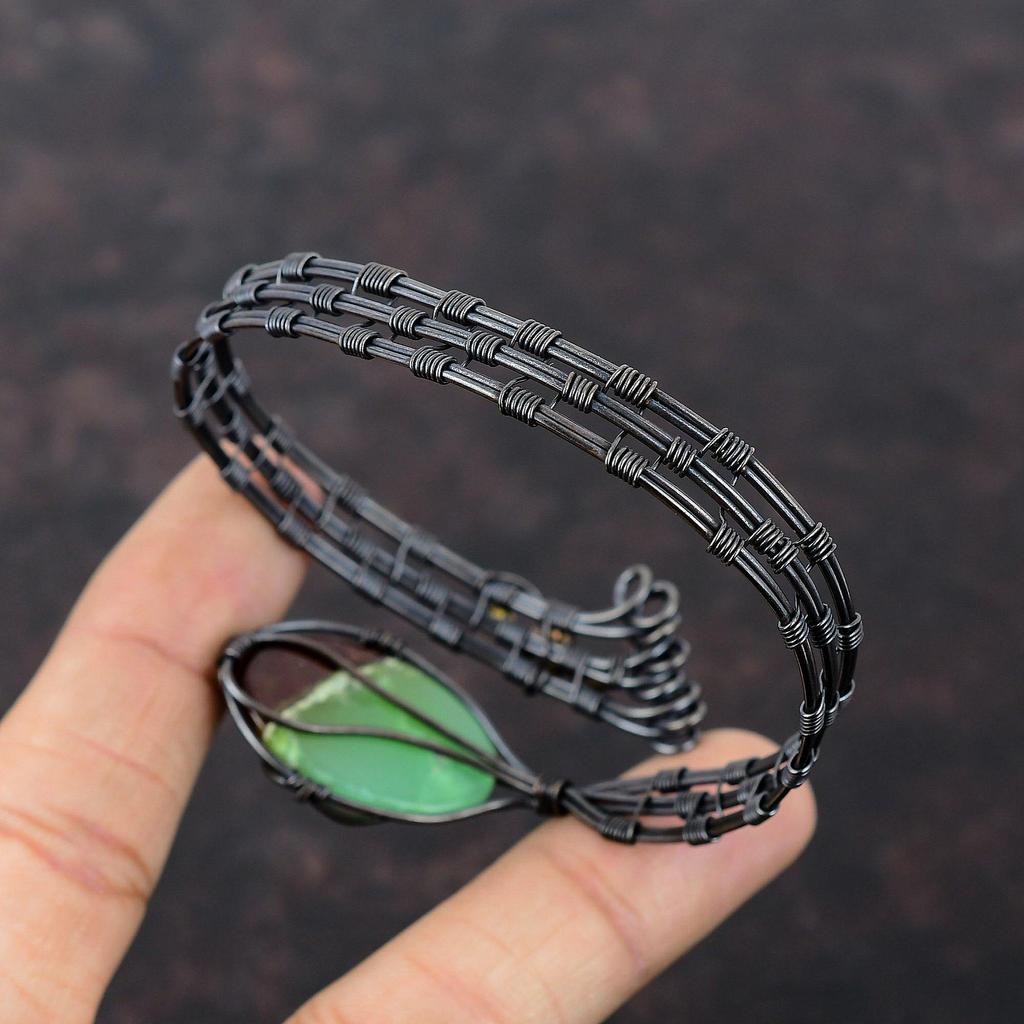Boulder Chrysoprase Cuff Bracelet Copper Wire Wrapped Bangle Handmade Adjustable Cuff Bracelet Gemstone Bangle Copper Jewelry Gift For Him