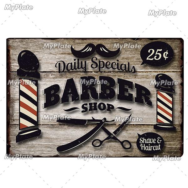 [MyPlate] BARBER BAR Metal Sign Vintage Plaque Tin Sign Plate Wall Decor For Bar Club Man Cave Art Painting Gift