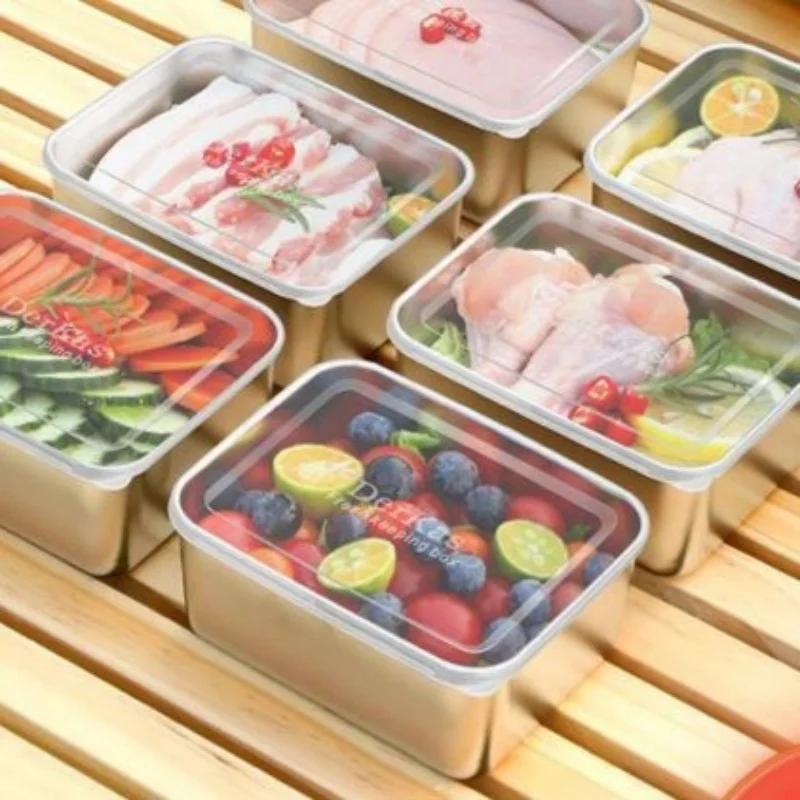 1/4 stk Rektangulær matoppbevaringspanne i rustfritt stål med lokk Fortykket firkantet tallerken Fatbrett Ferskhetsbevarende matboksbeholder