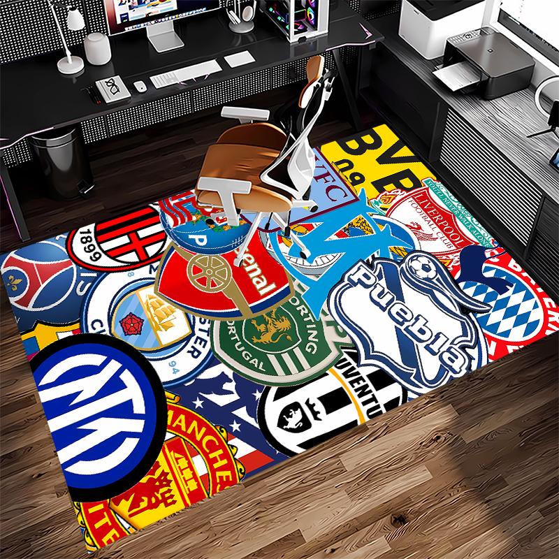 1pc Football Club Logo Print Area Rug - Soft, Washable Non-Slip Indoor Mat for Office Chairs, Living Room, Home Office Decorative Rug