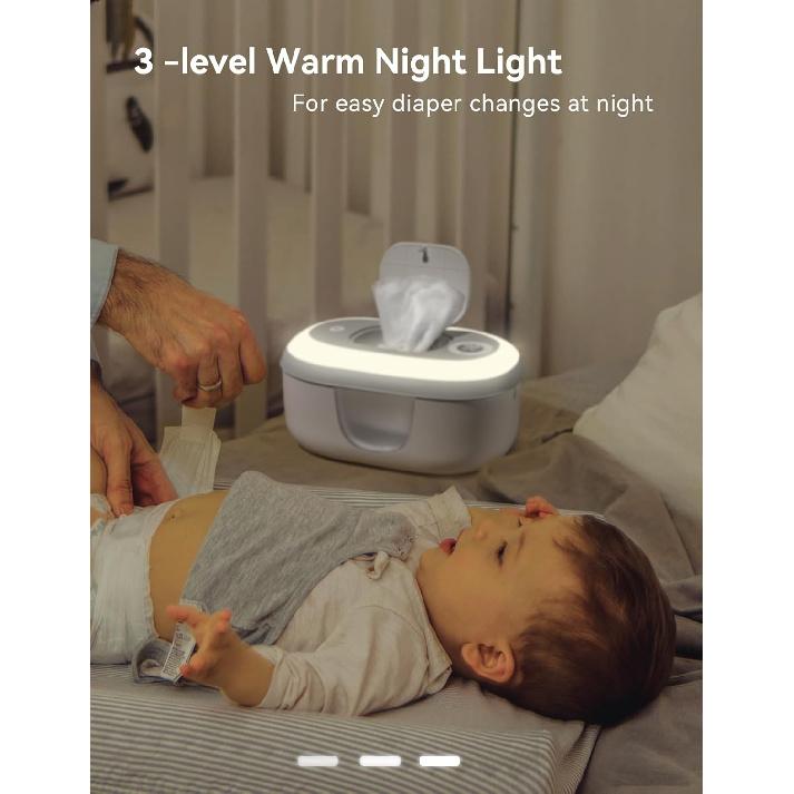 Babelio Baby Wipe Warmer and Wet Wipes Dispenser | Large Capacity Wipes Warmer for Babies with Night Light | Top Even Heating, 4-Level Temperature