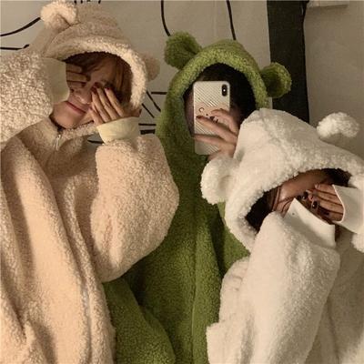 Słodki miś kawaii bluzy z kapturem na zamek kobiety w japońskim stylu Harajuku śliczne ucho uczeń gruba bluza z kapturem zimowa