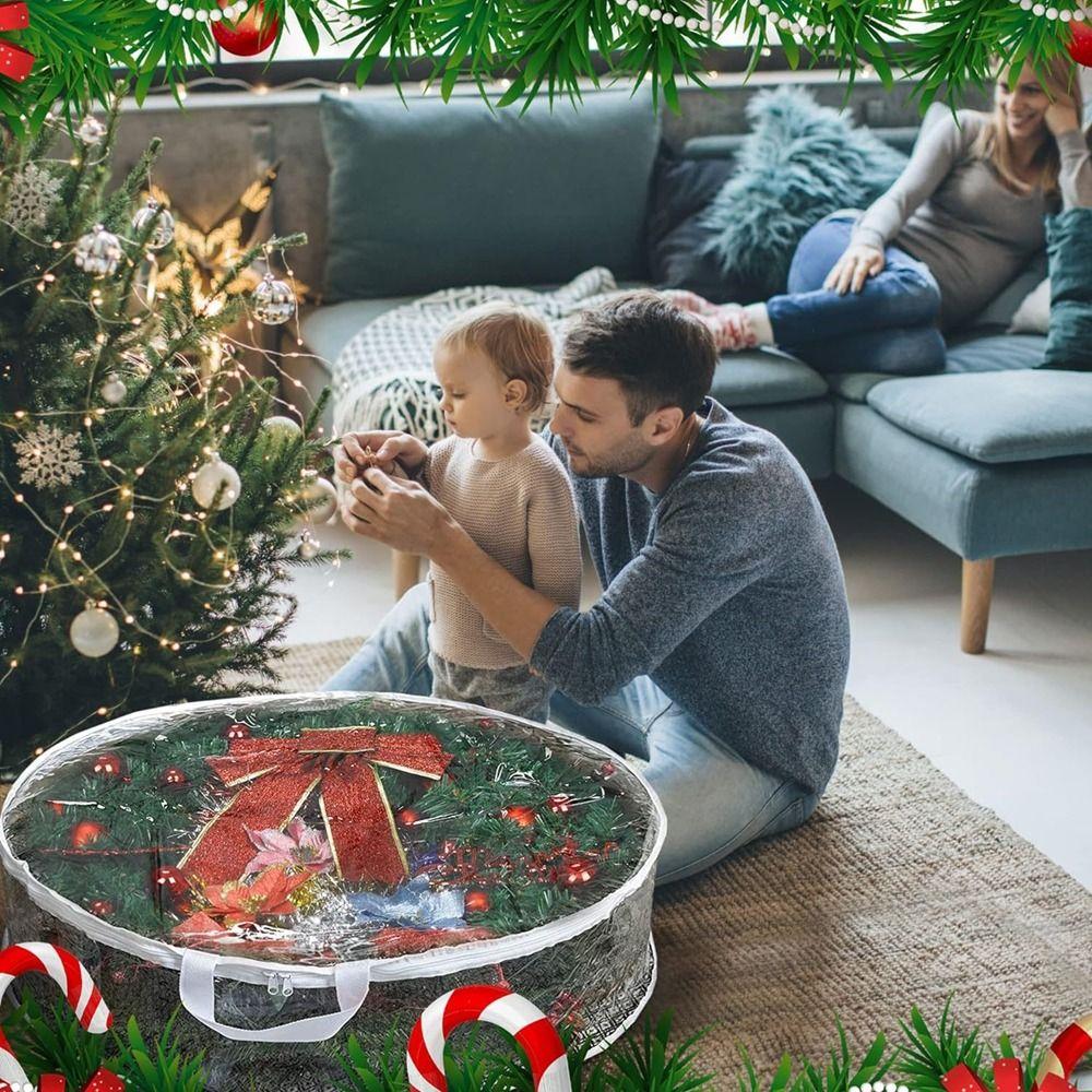 Geantă rotundă pentru depozitarea coroanei Organizator transparent pentru ghirlande Recipient pentru depozitarea ghirlandelor și a verdeaței pentru casă