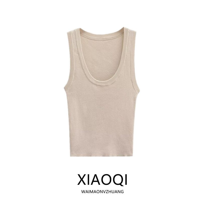 Fashion Style 2024 Autumn New Women's Clothing Plain Stitch Rib round-Neck Easiest for Match Shoulder Strap Sleeveless Tops 2142115