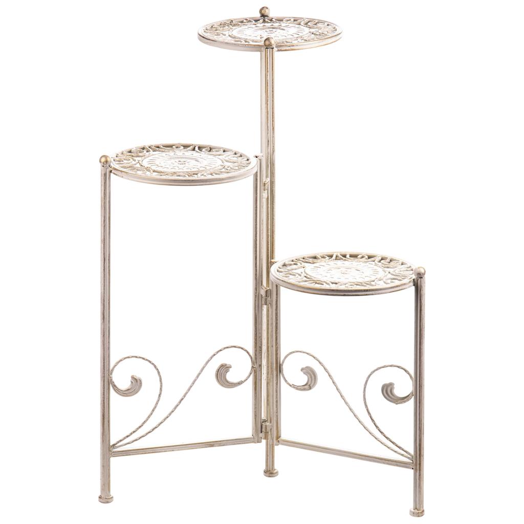 Openwork metal garden stand ecru retro