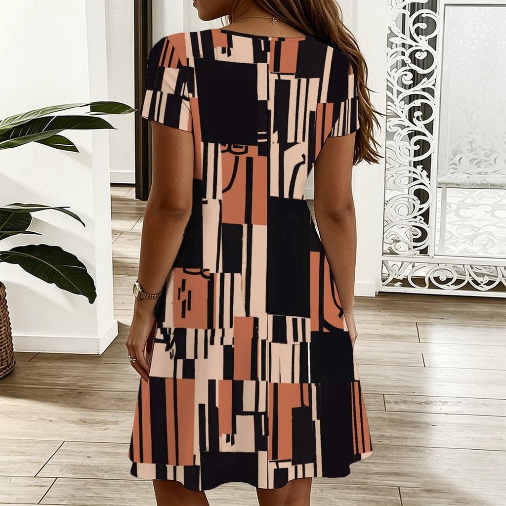 Ladies V Neck Charming Aster Floral Plus Size Summer Short Sleeve Loose Dress