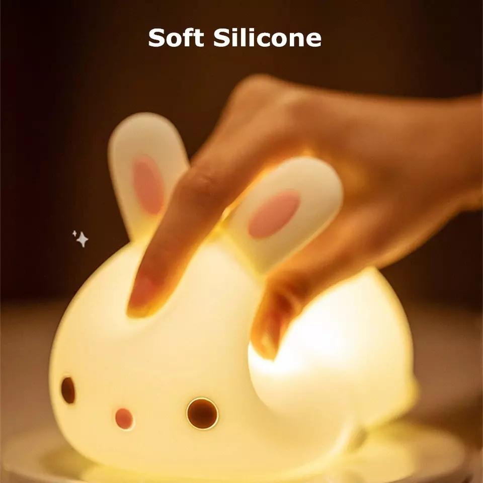 LED NightLights Silicone Rabbit Night Light with Remote Control Charging Colorful Atmosphere Lamp for Children Kids Holiday Gift