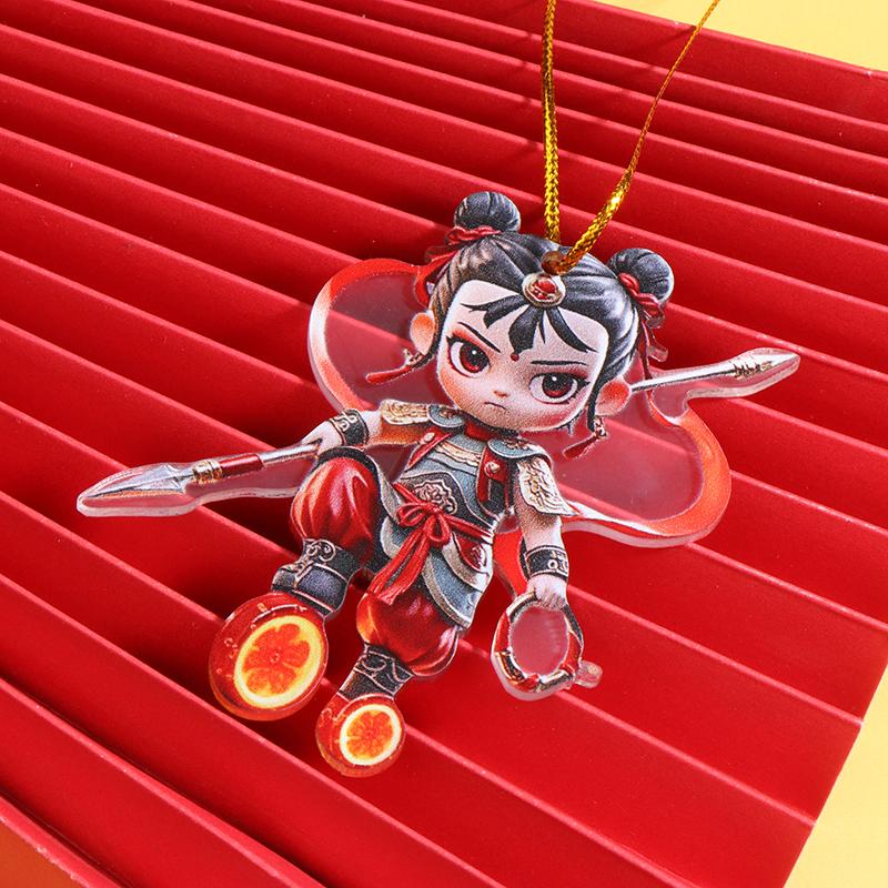 Cartoon Nezha Pendant Keychain Anime Nezha 2D Flat Acrylic Ornament Charm,Hanging Decoration For Car,Bag,Festive,Party,Gift