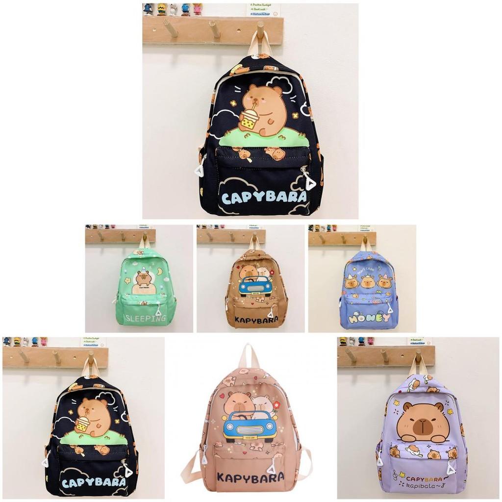 Adorable Capybara Pattern Kids Backpack With Comfortable Arc Shoulder Straps For School