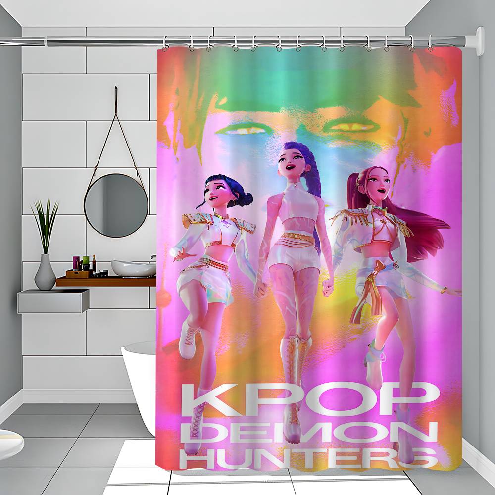 

K-pop Охотники на демонов Забавная и креативная пляжная шторка для душа Водонепроницаемые полиэстеровые шторки для ванной для декора ванной комнаты с крючками 90x180 cm