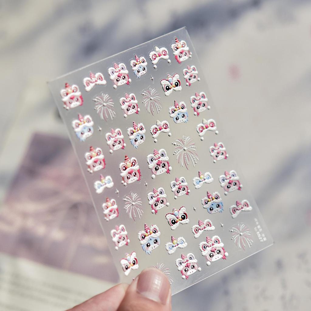Tomoni Festive Embossed Nail Stickers - Chinese New Year of the Horse & Lion Dance Design