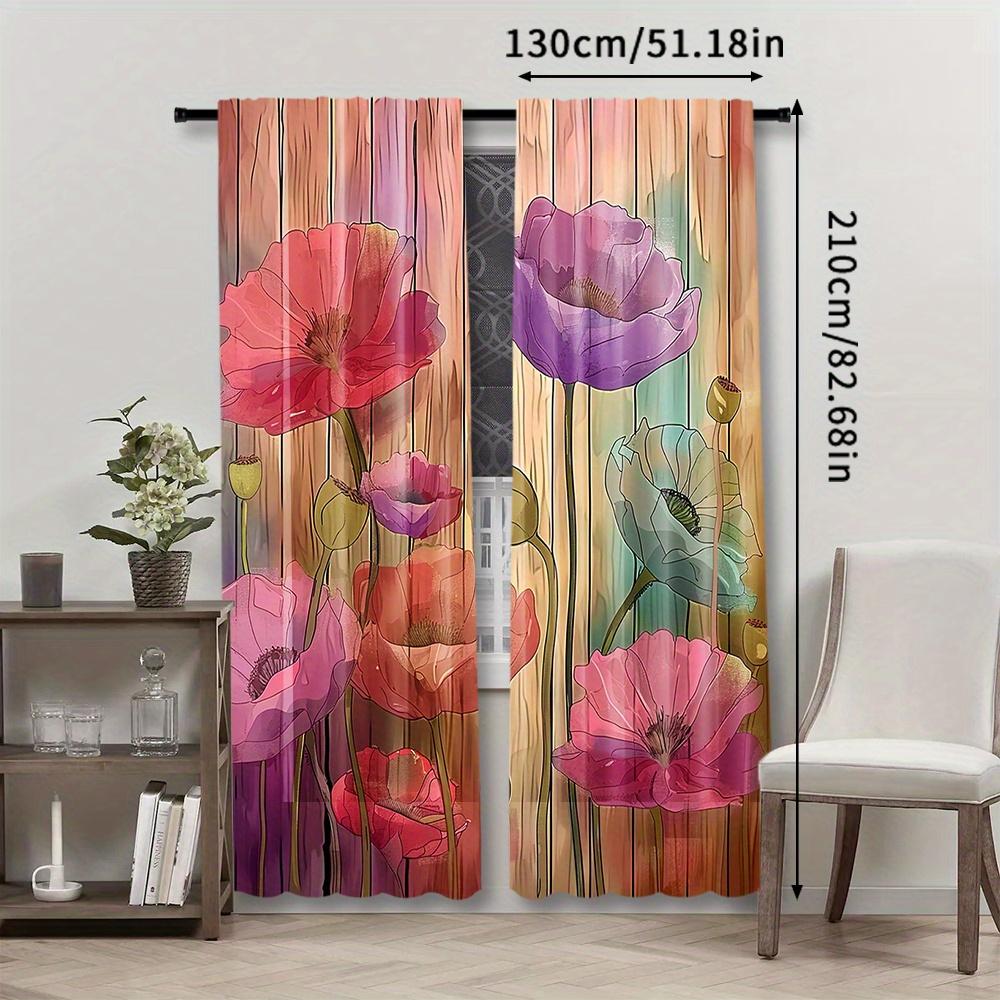 2pcs Multicolored Floral Printed Curtains   Semi-Transparent Rod Pocket Drapes for Bedroom and Living Room   Contemporary Home Dec