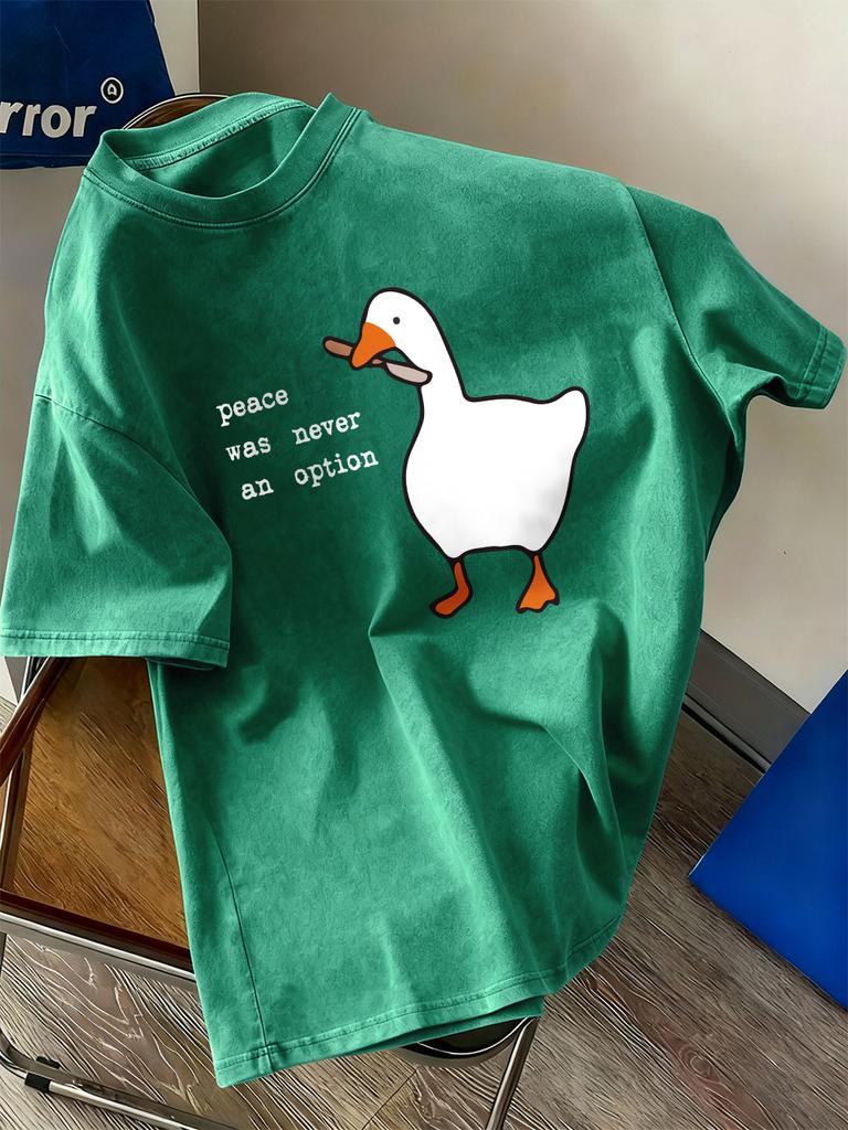 Peace Was Never An Option Goose Washed TShirts Womens Cotton Oversize T Shirt Casual Short Sleeve Tops Summer ONeck Clothes