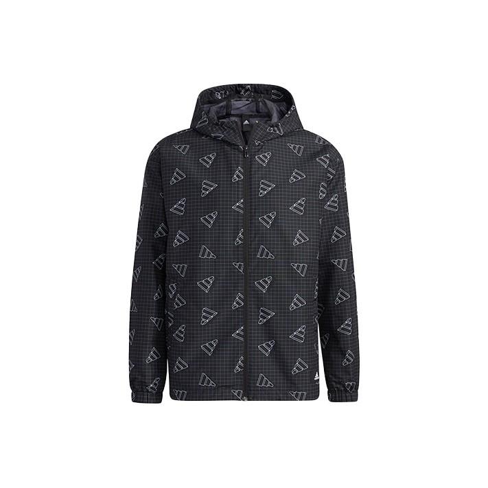 adidas All-Over Print Loose Fit Hoodie Jacket for Men, Black M