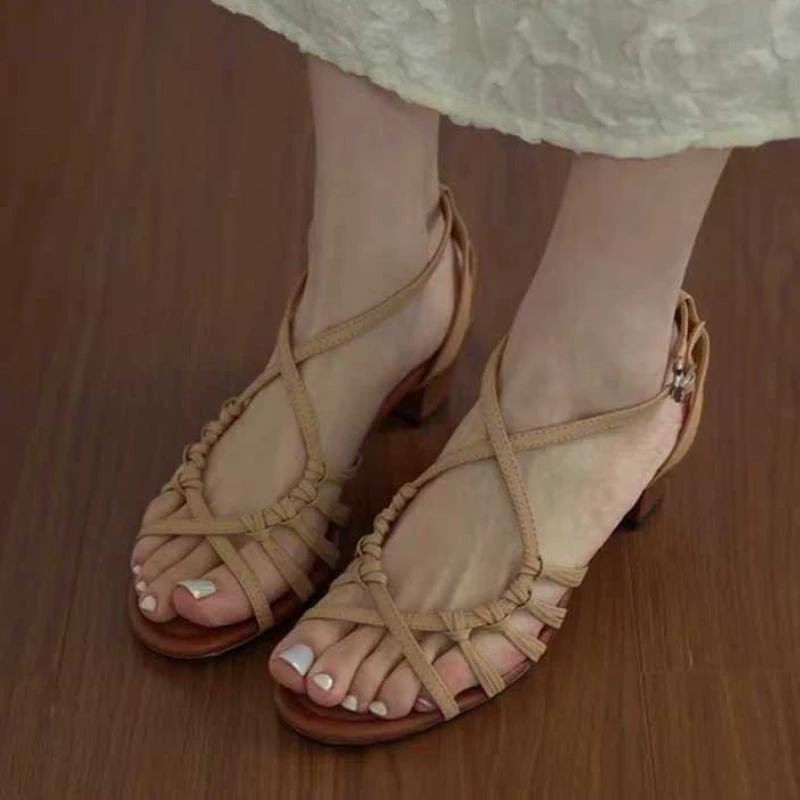 Fashion Women's Sandals Mid Heels Elegant Shoes Chunky Woman Heeled Sandals 2025 Summer Pumps Designer Fashion Dress Sandalias De Mujer