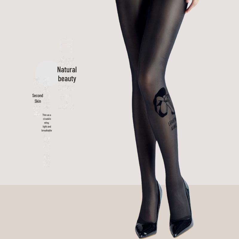 

Элегантные черные шелковые носки с бантом и принтом татуировки — не цепляются, прозрачные и стильные для лета One Size