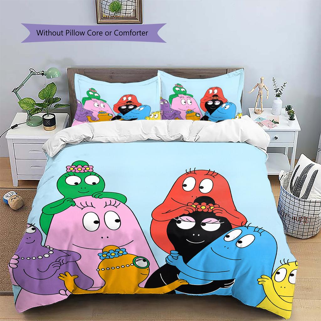 The Barbapapa Family Pattern Bedding Quilt Set Home Decoration Gift (1 * duvet cover + 2 * pillowcase without core)