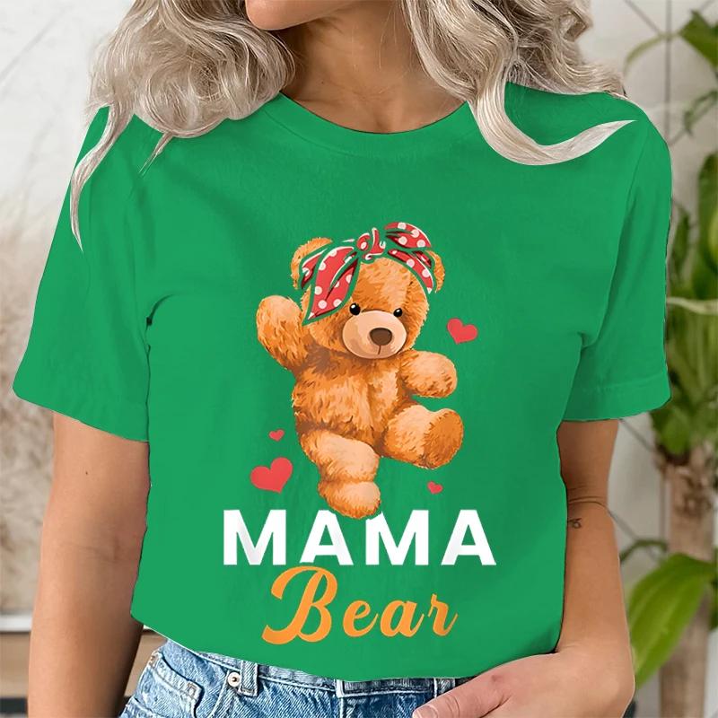 Teddy Mama Bear Graphic T Shirts Women Cartoon Bear Lover Graphic Tee Cute Teddy Mom Printed Women Tshirt Cartoon Classic Tops