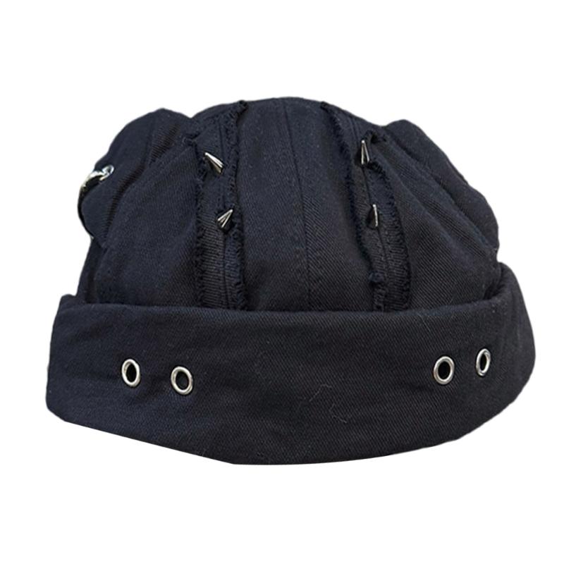 

Punk Hip Hop Hat for Women Soft Cotton Distressed Skull Hat Casual Photo Props Party Outfit Dome Caps чорний
