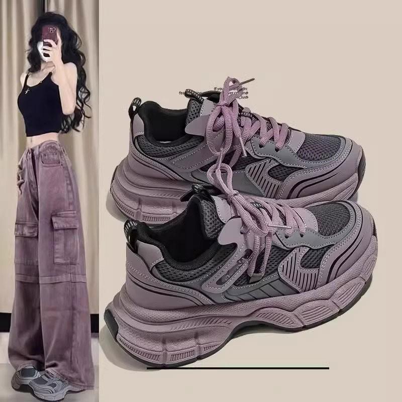 Popular raspberry purple dad shoes girl 2025 new ins versatile student school season platform sports and leisure shoes