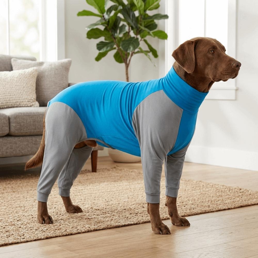 Blue Grey Color Dog Recovery Suit Four Leg Full Coverage Pet Pajamas Hair Shed Control